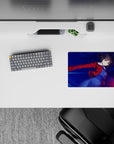 Neon-streaked midnight blue anime girl mouse pad 14x10 inches with bold, dramatic cyber vibe.