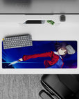 32x12 inches anime girl mouse pad in midnight blues with neon streaks, bold dramatic vibe for gaming desk.