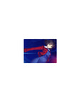 Classic anime girl mouse pad 14x10 inches, short-haired heroine with sword, red jacket and blue dress.