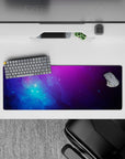 Dreamy violet-to-electric blue 32x12 inches mouse pad with calm cosmic mood and subtle starry shimmer.