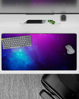 Dreamy violet-to-electric blue 32x16 inches mouse pad, calm cosmic mood with subtle twinkling stars.