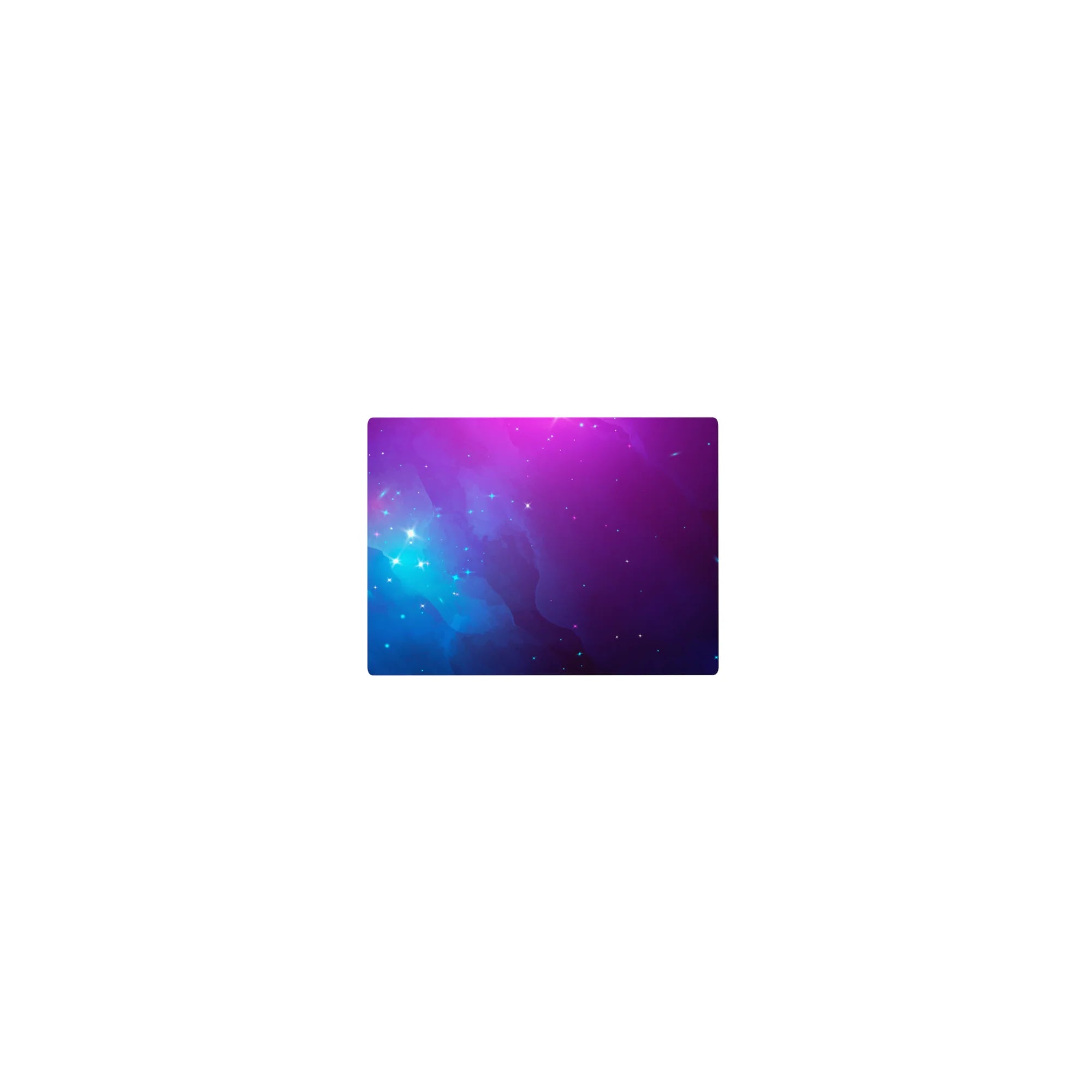 Galaxy swirl classic mouse pad 14x10 inches with deep violet-to-electric blue gradient and star specks.