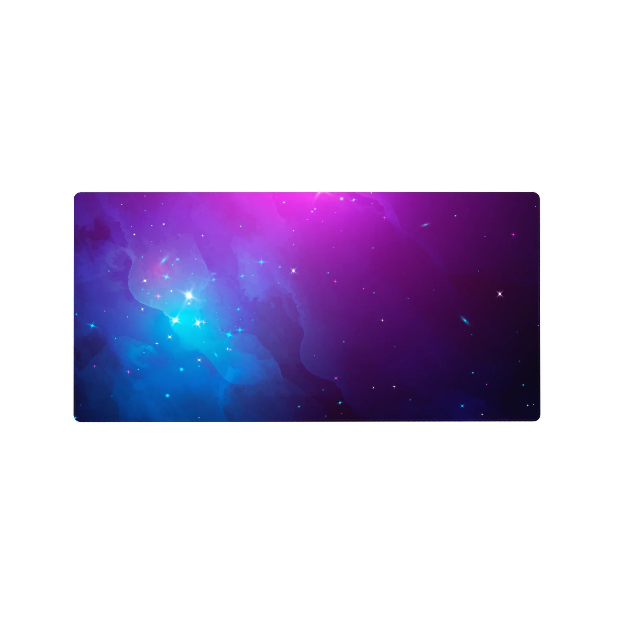 Galaxy vibe desk mouse pad, 32x16 inches, with cloud swirls and tiny star specks for smooth tracking.
