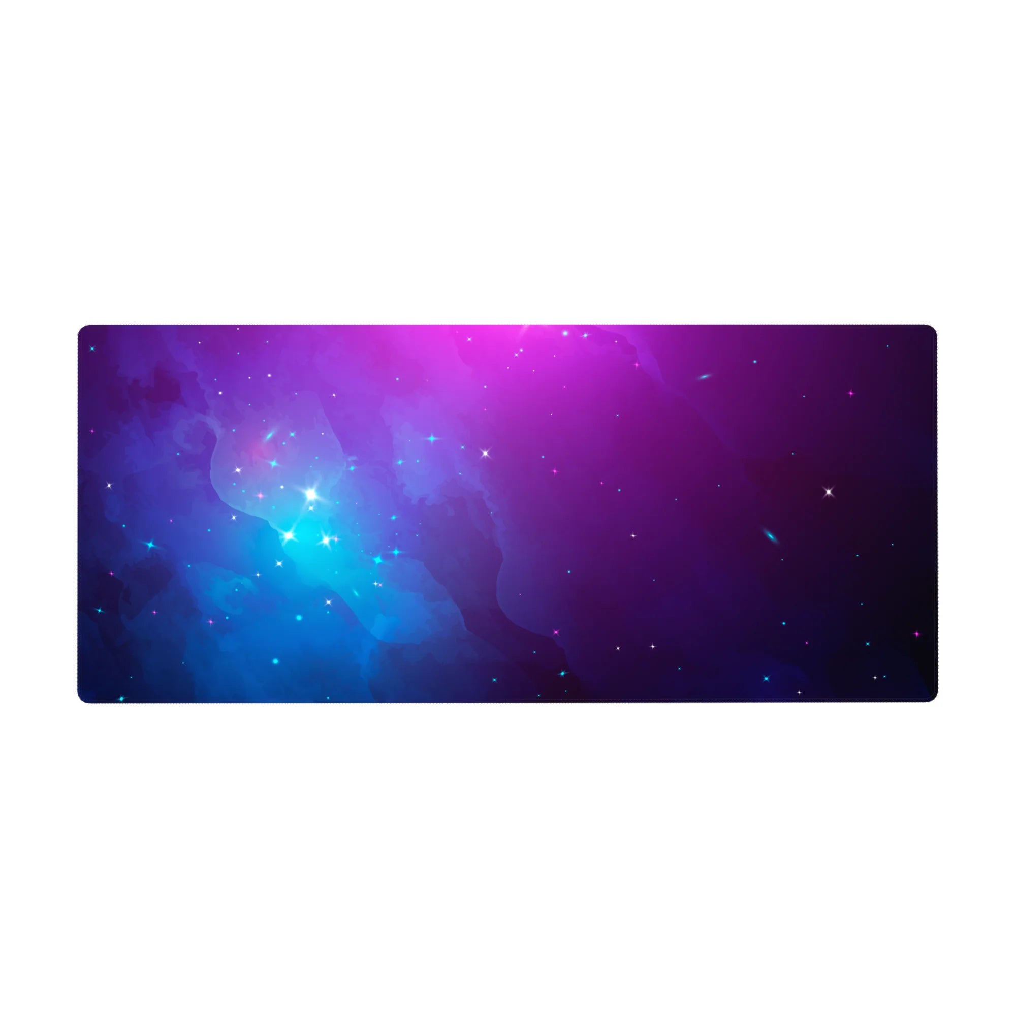 Galaxy vibe desk pad 36x16 inches with dreamy cloud swirls and tiny star specks for smooth tracking.