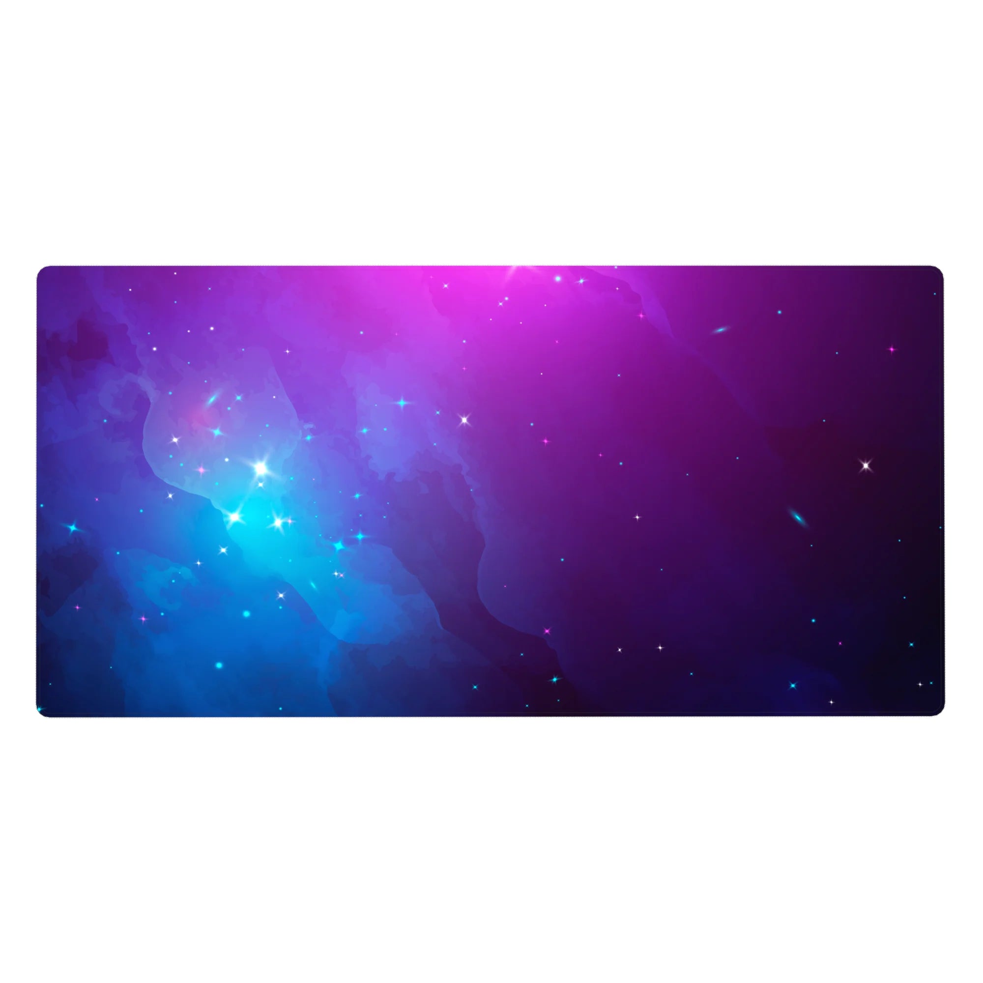 Galaxy vibe desk pad 40x20 inches with cloud-like swirls and tiny star specks for smooth mouse tracking.
