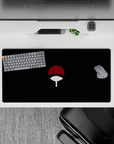 Dark black anime mouse pad 32x16 inches with red cap and white handle, quiet intense vibe.