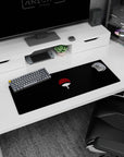 32x12 inches Naruto Sasuke Uchiha inspired mouse pad featuring the Uchiha fan symbol floating in black.