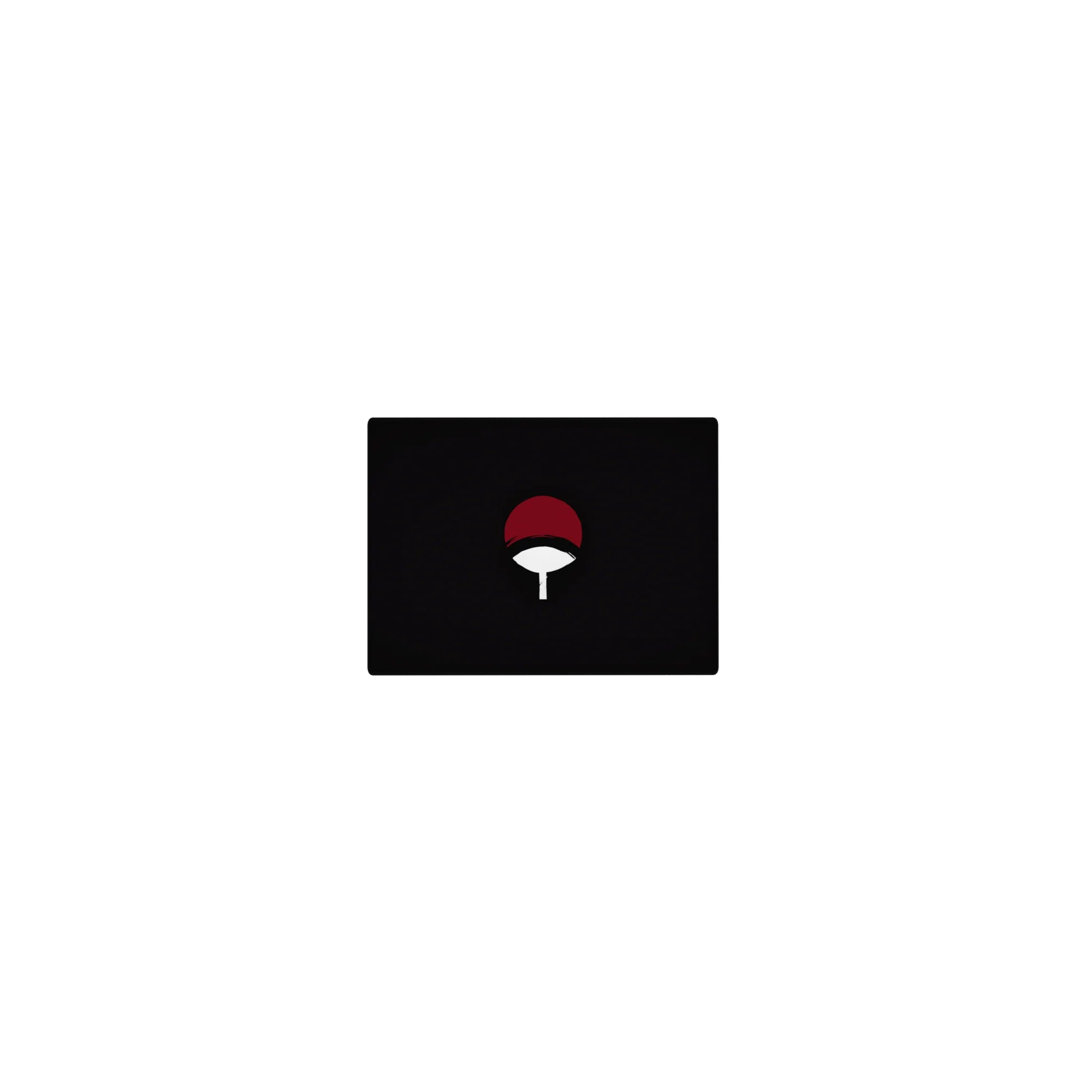 14x10 inches classic anime mouse pad with Uchiha clan fan emblem, white handle and red top on black.