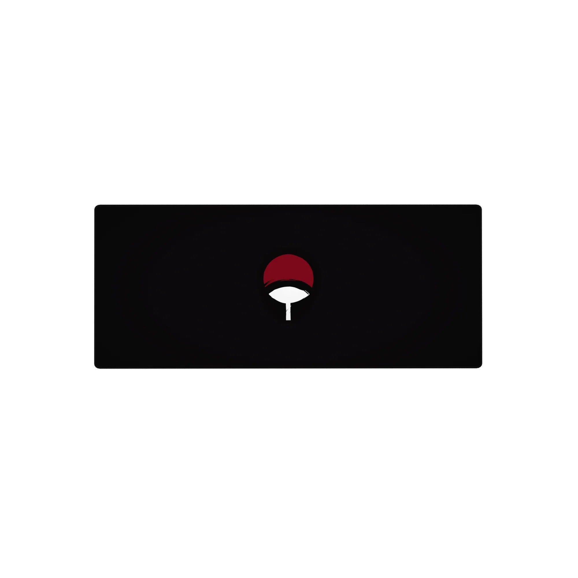 28x12 inches anime mouse pad with Uchiha clan fan emblem on black, red top and white handle.