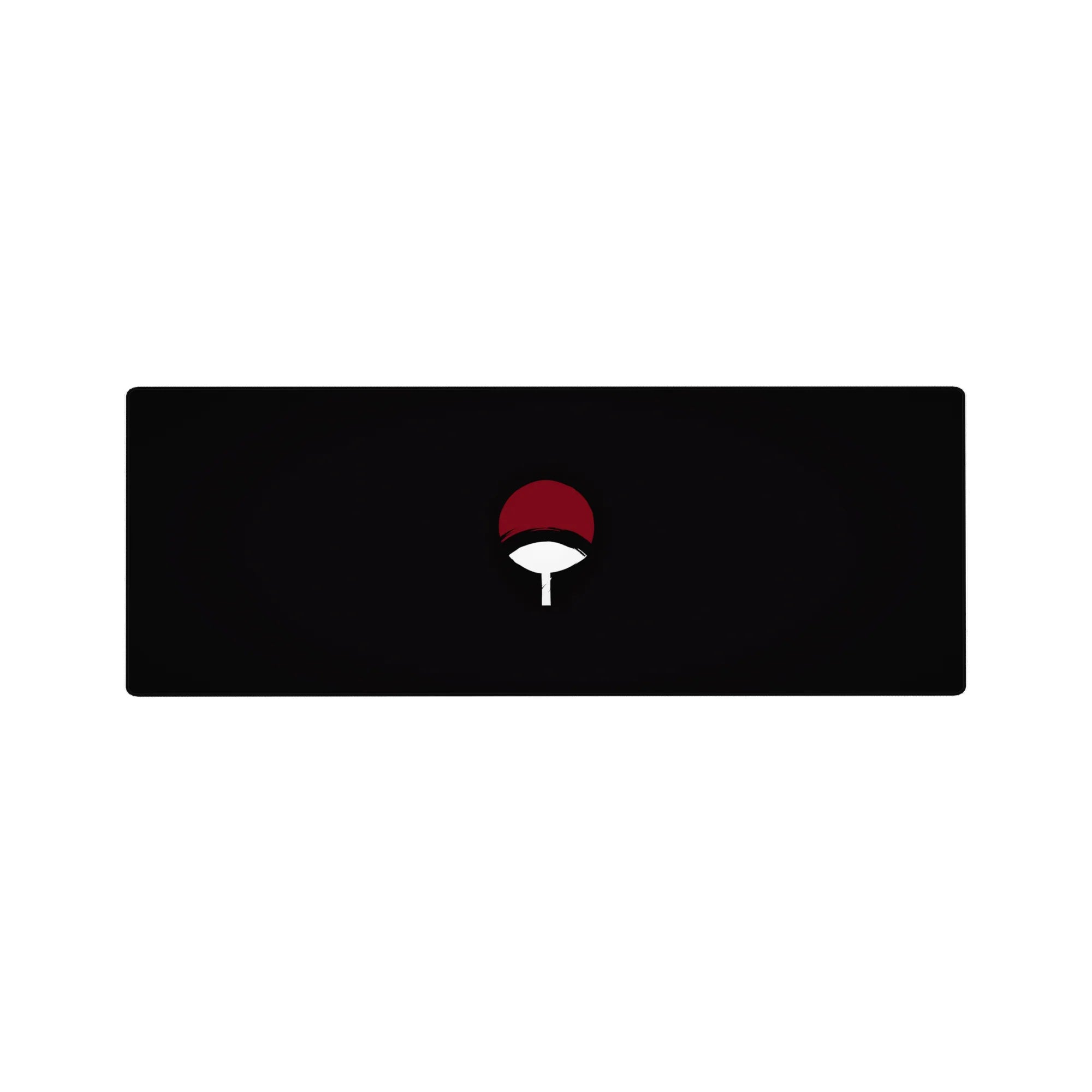 32x12 inches anime mouse pad with Uchiha clan fan emblem on a deep black extended desk mat.