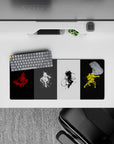 28x12 inches anime mouse pad in red, white, black, and electric yellow with gritty, calming contrast.