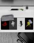 32x12 inches anime mouse pad in red, white, black, and electric yellow with gritty, calming battle vibe.