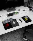 32x12 inches anime mouse pad showing four cloaked sword fighters slicing across the scene in bold ink splatter.