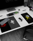 40x20 inches anime desk pad showing four cloaked blade fighters slashing midair with paint splatter bursts.