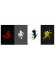 32x12 inches anime mouse pad with four warrior silhouettes in splash-ink poses and paint speck accents.