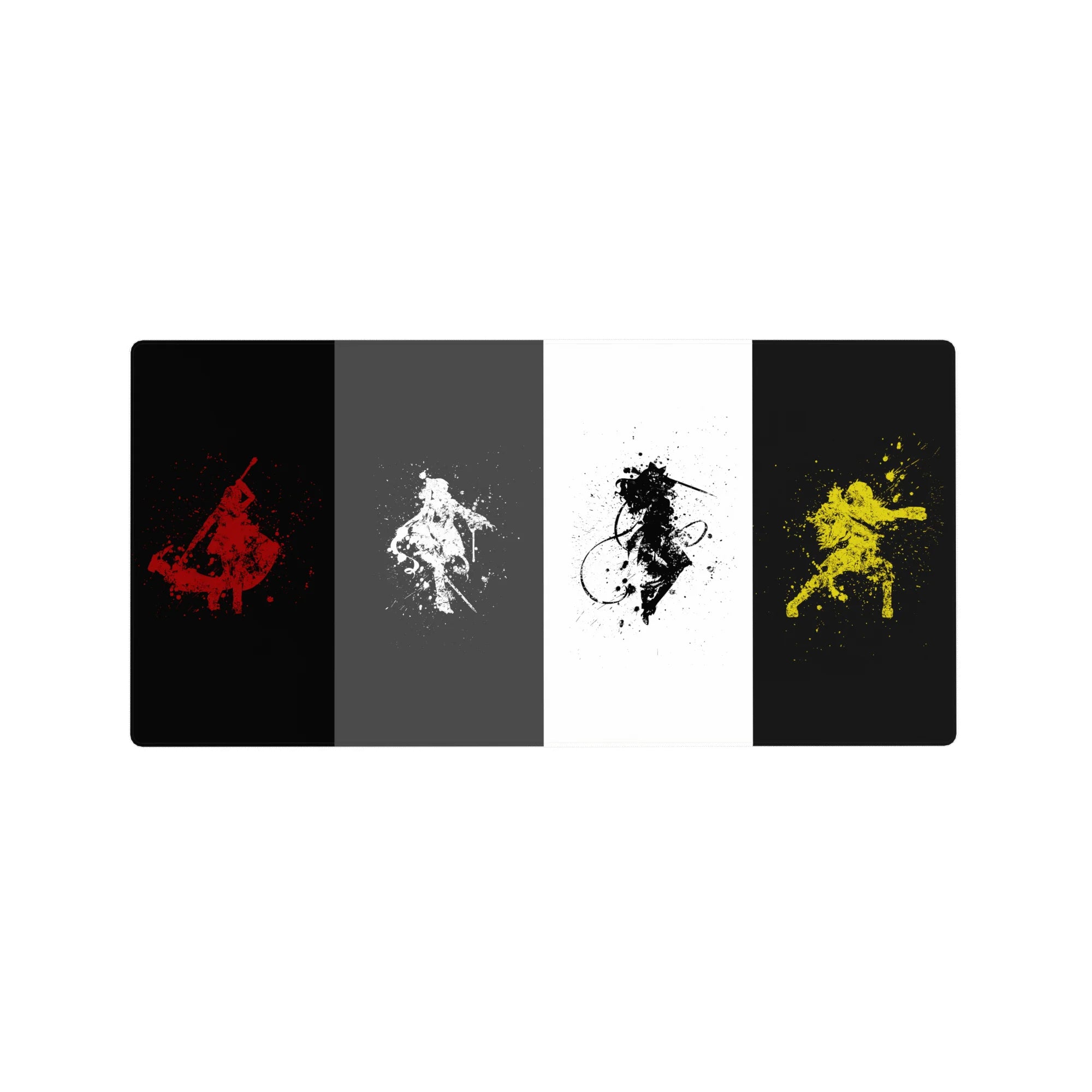32x16 inches anime mouse pad with four warrior silhouettes in bold splash-ink style for a clean gaming desk.