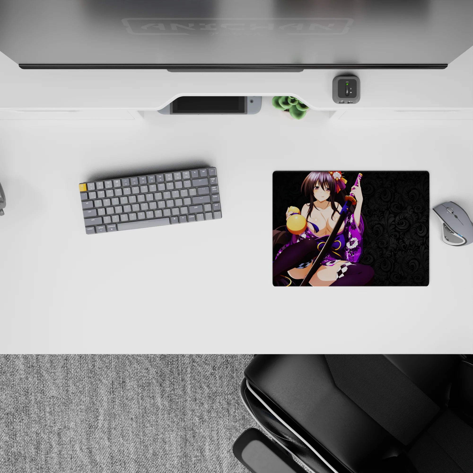 Akeno Himejima anime mouse pad, 14x10 inches; features Akeno&#39;s serene yet powerful stance with floral shadows.