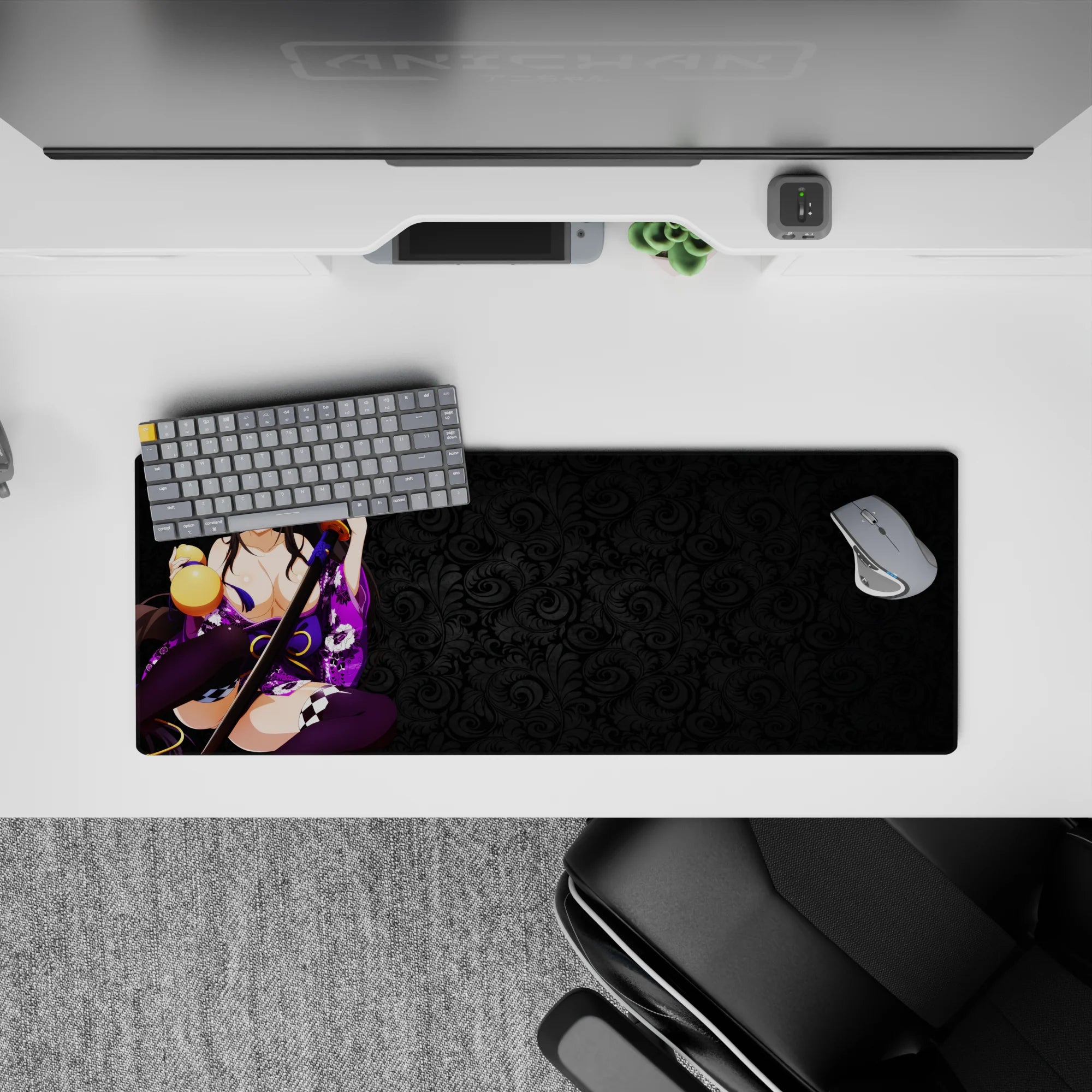 Akeno Himejima from High School DxD anime mouse pad, 32x12 inches, featuring her serene, powerful pose with floral shadows.