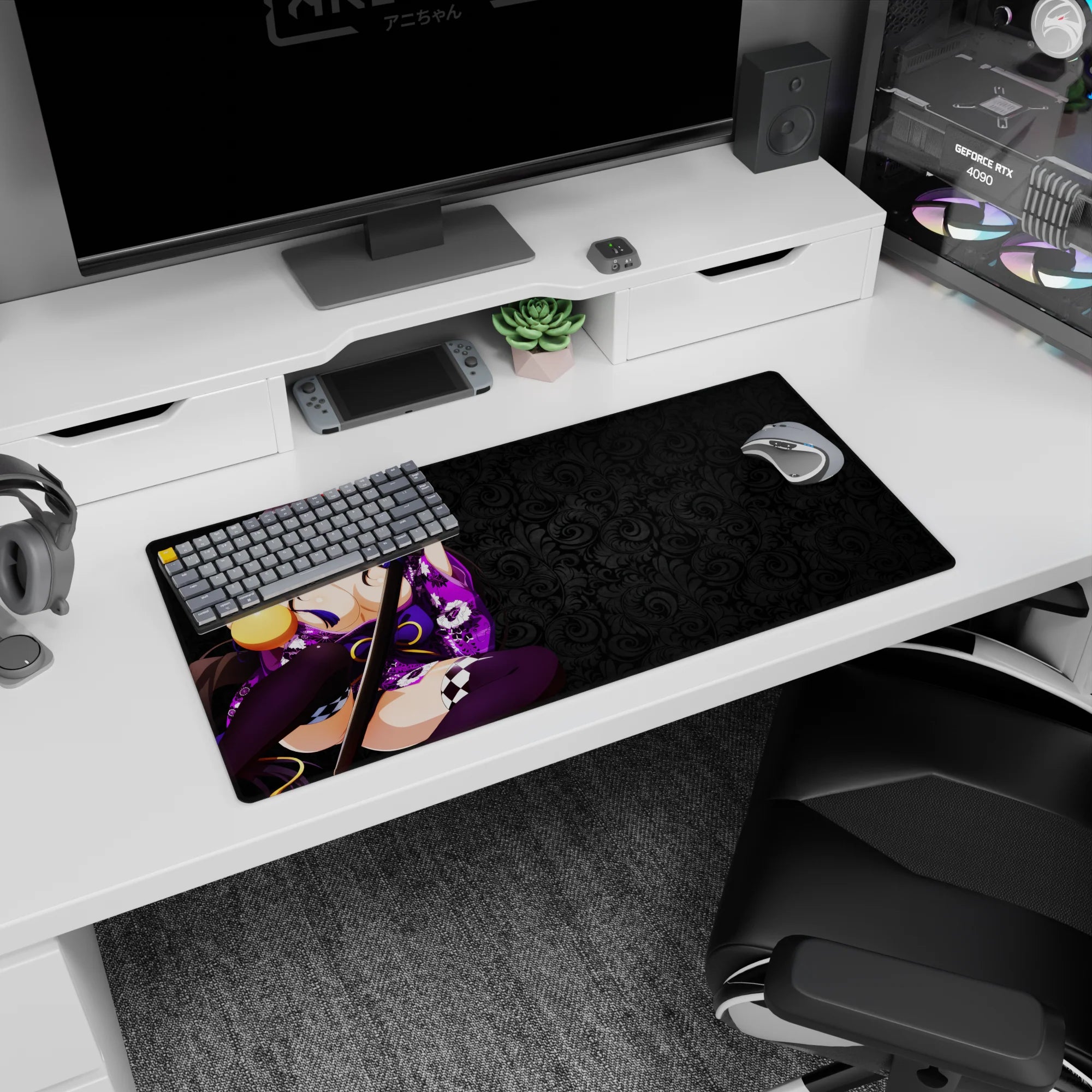 Akeno Himejima anime mouse pad 32x16 inches, featuring her serene yet powerful pose from High School DxD with floral shadows.