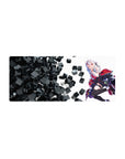 28x12 inches anime girl mouse pad with white-haired horned girl, black-red outfit, and 3D black cubes.
