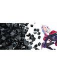 36x16 inches anime girl desk pad with horned white-haired character, black outfit, and floating black cubes.