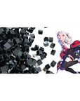 Anime girl desk pad 40x20 inches with white-haired demon girl and floating black cube sci-fi design.