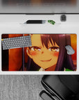Cozy sunset orange and deep violet anime desk mat mouse pad 32x16 inches with warm after-school vibe.
