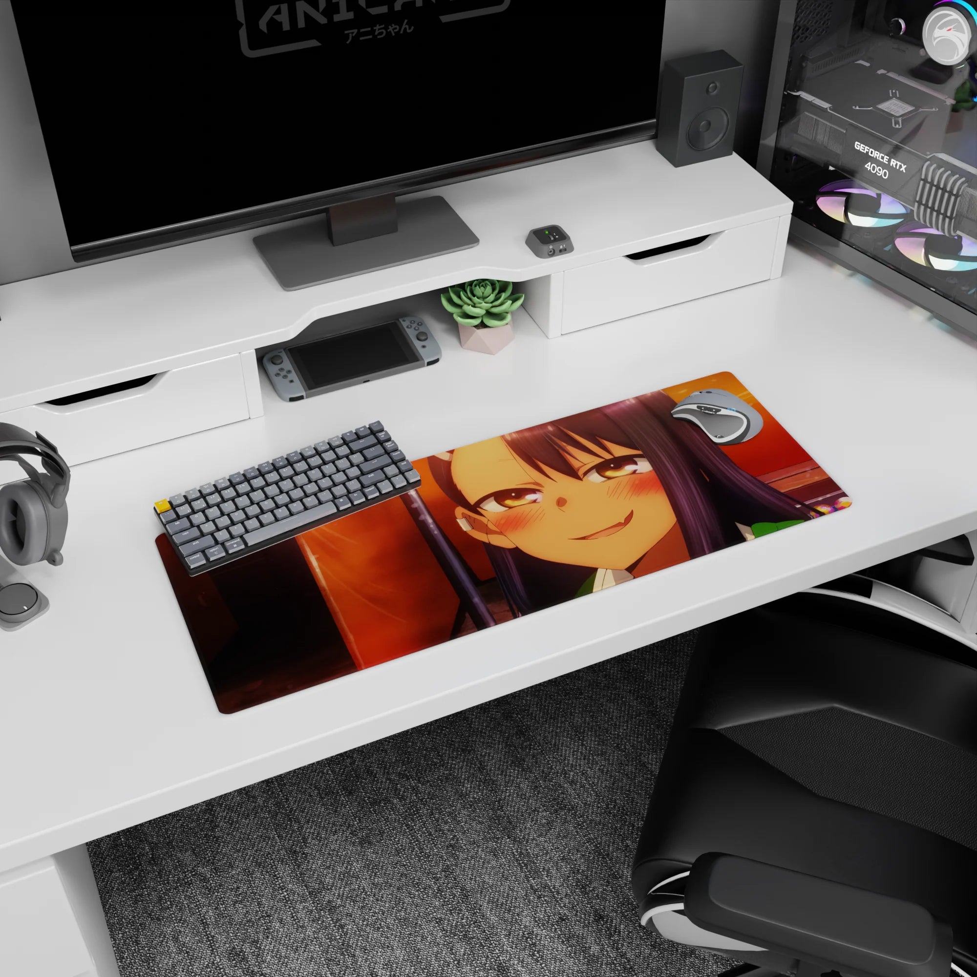 32x12 inches Hayase Nagatoro mouse pad from Don’t Toy with Me, Miss Nagatoro, smirking with half-lidded eyes.