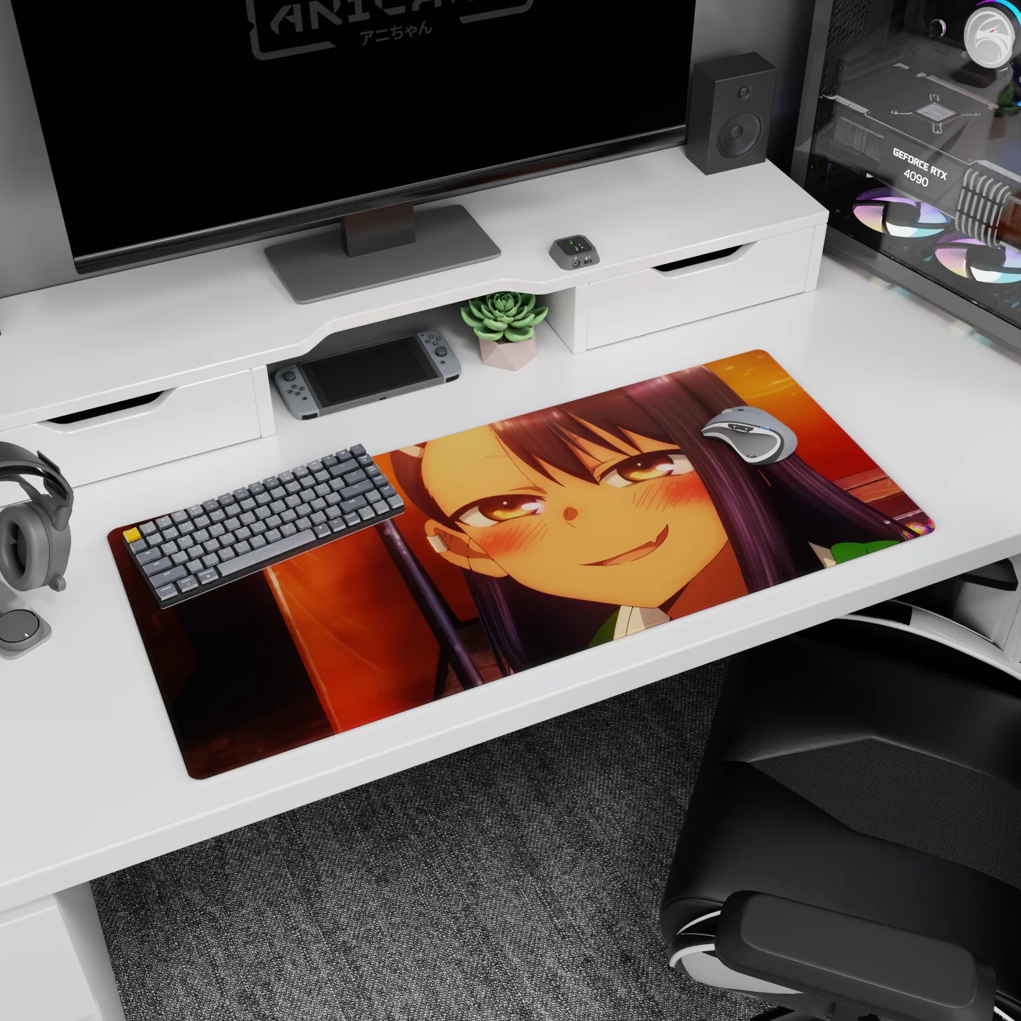 36x16 inches Hayase Nagatoro desk pad from Don’t Toy with Me, Miss Nagatoro with half-lidded eyes.