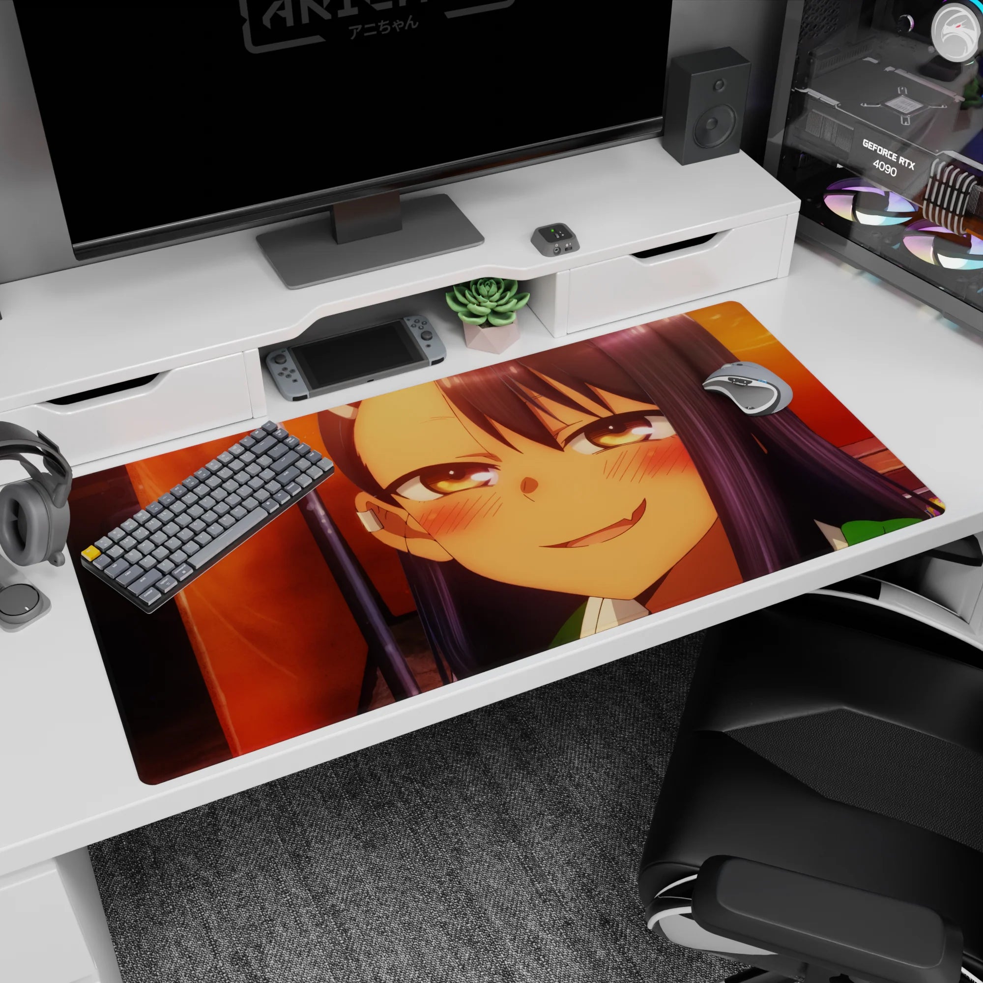 Hayase Nagatoro smirking with half-lidded eyes on anime desk pad 40x20 inches from Miss Nagatoro.
