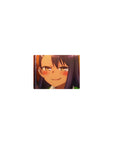 Classic anime girl mouse pad 14x10 inches with teasing grin, smooth glide surface, vivid print.