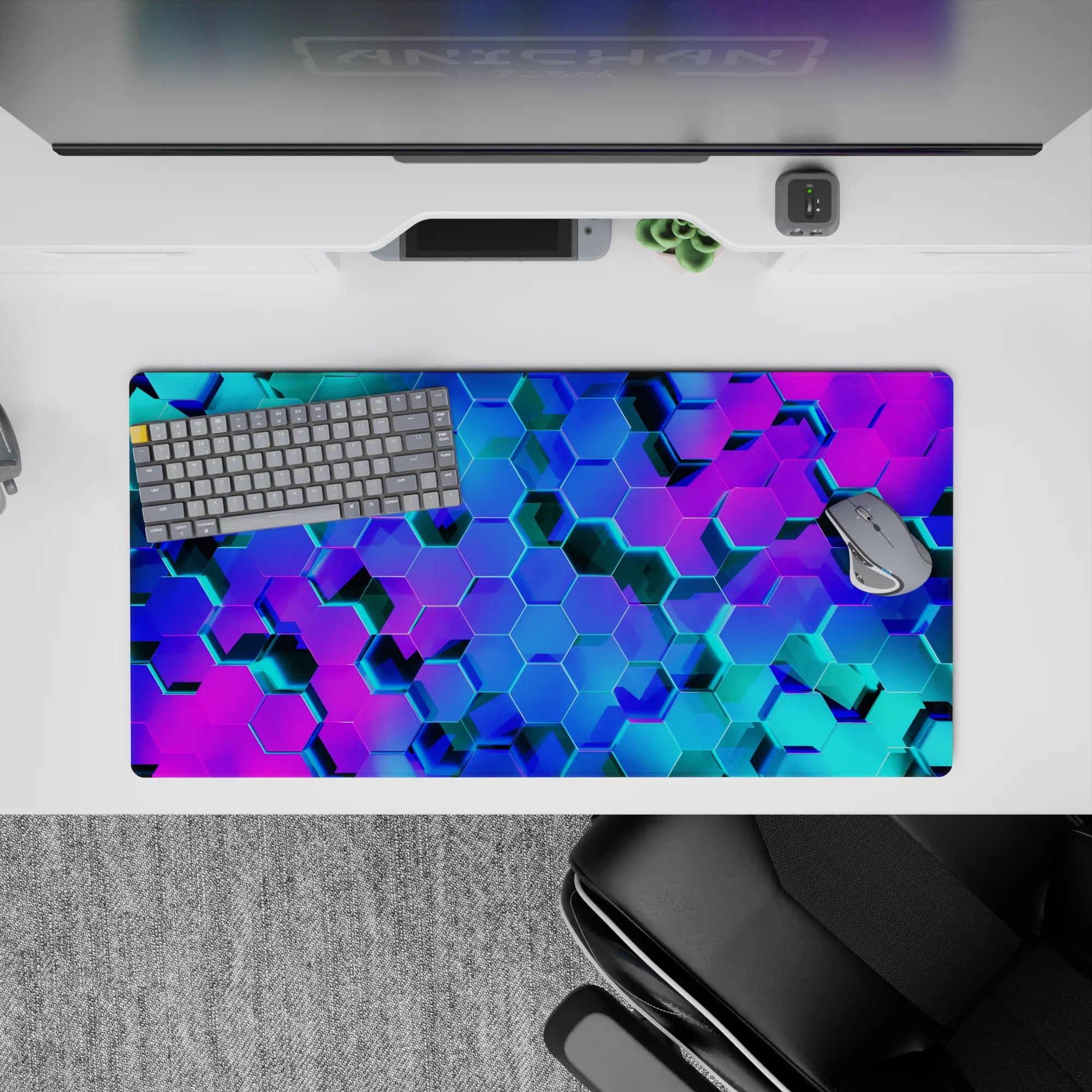 Geometry Abstract Deskmat | Mousepad | Deskpad - Neon Hive - AniChan