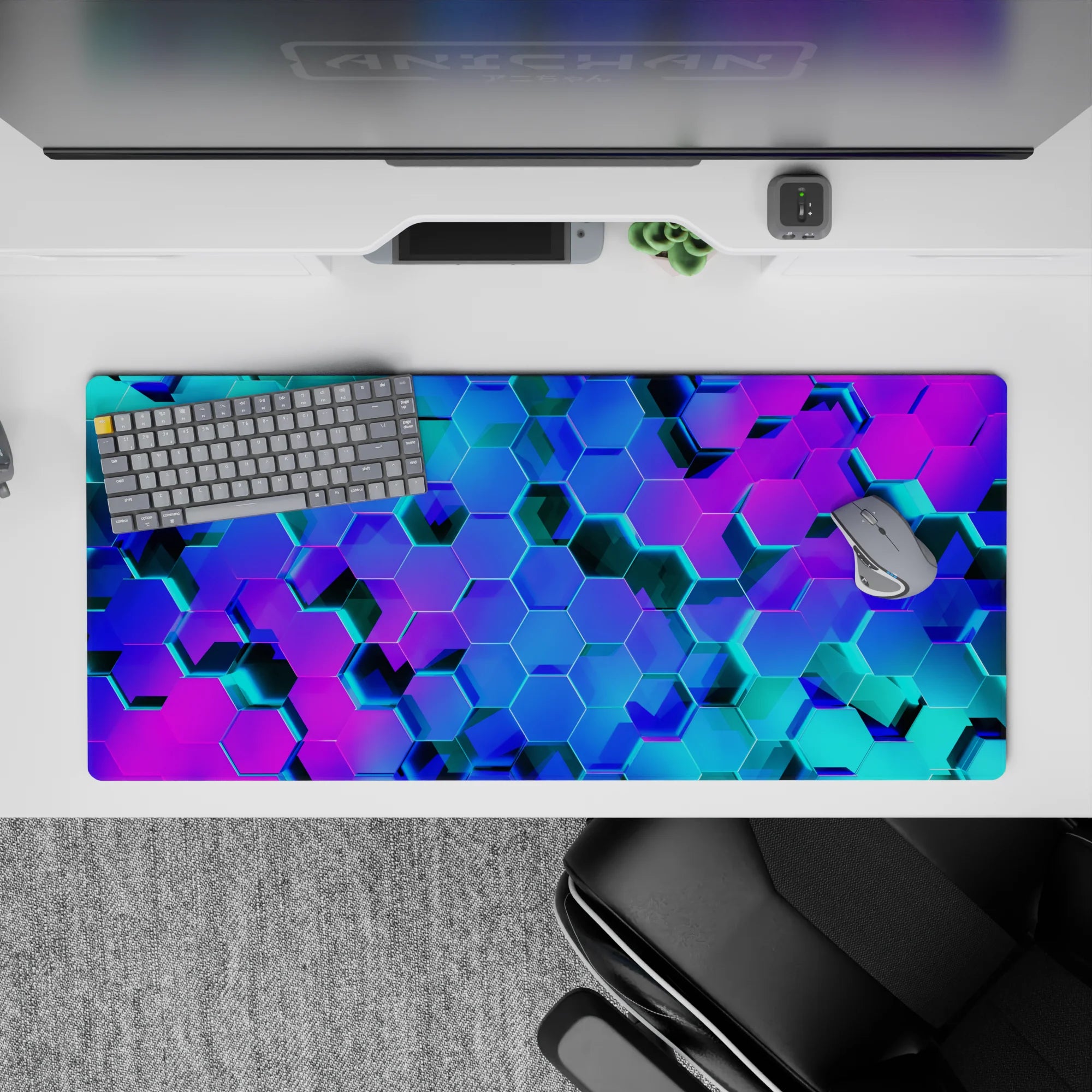 Geometry Abstract Deskmat | Mousepad | Deskpad - Neon Hive - AniChan