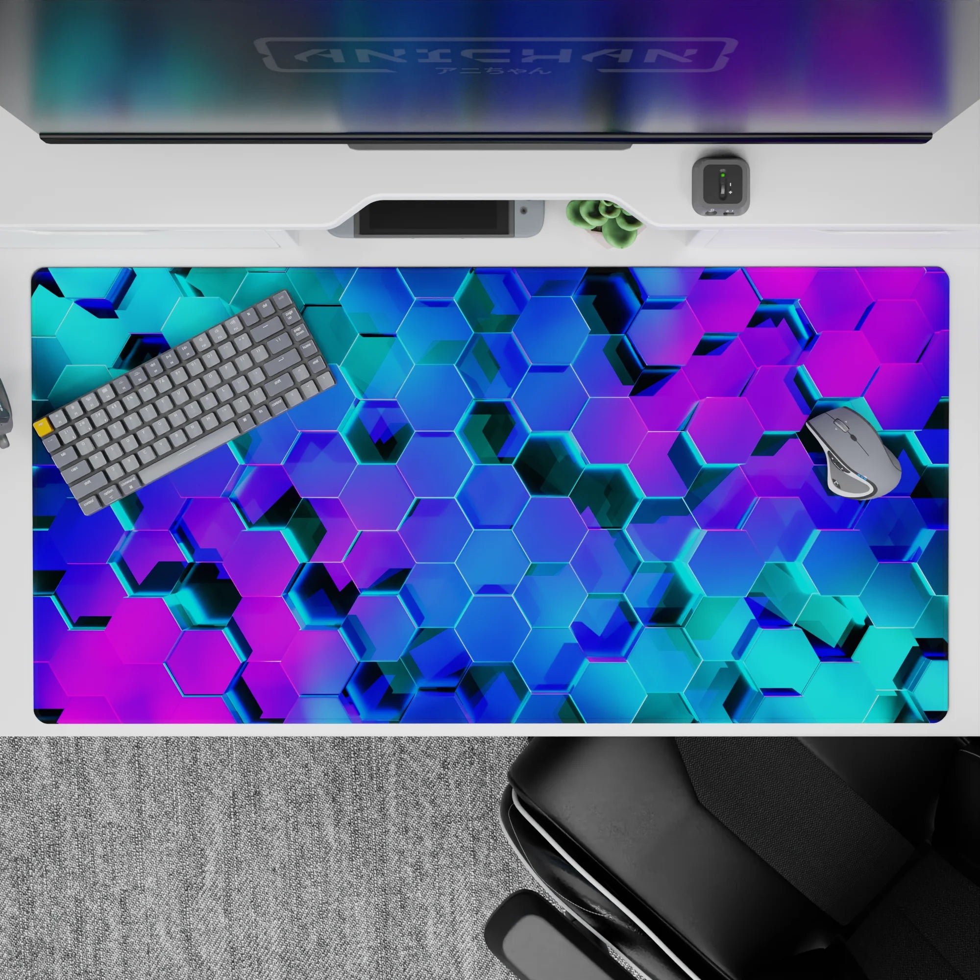 Geometry Abstract Deskmat | Mousepad | Deskpad - Neon Hive - AniChan