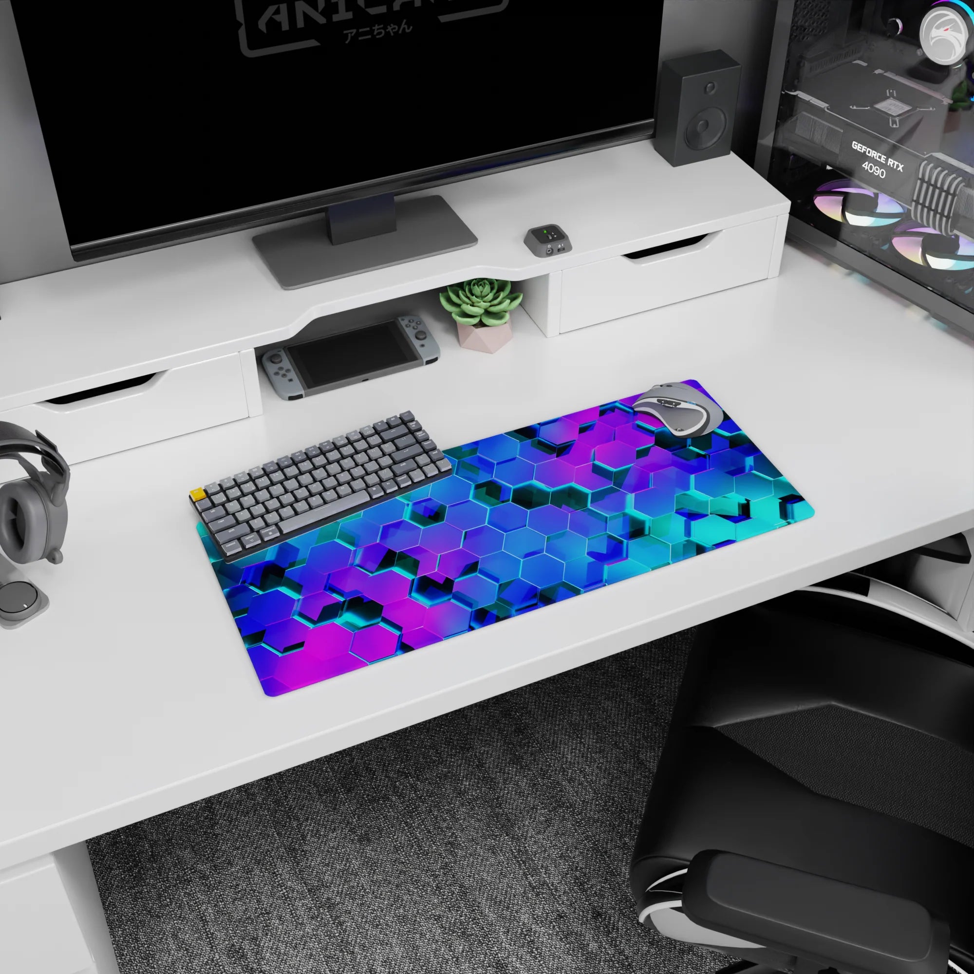 Geometry Abstract Deskmat | Mousepad | Deskpad - Neon Hive - AniChan