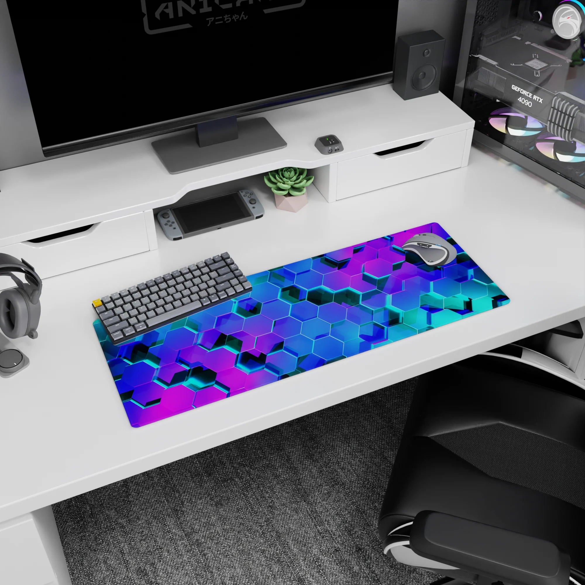 Geometry Abstract Deskmat | Mousepad | Deskpad - Neon Hive - AniChan