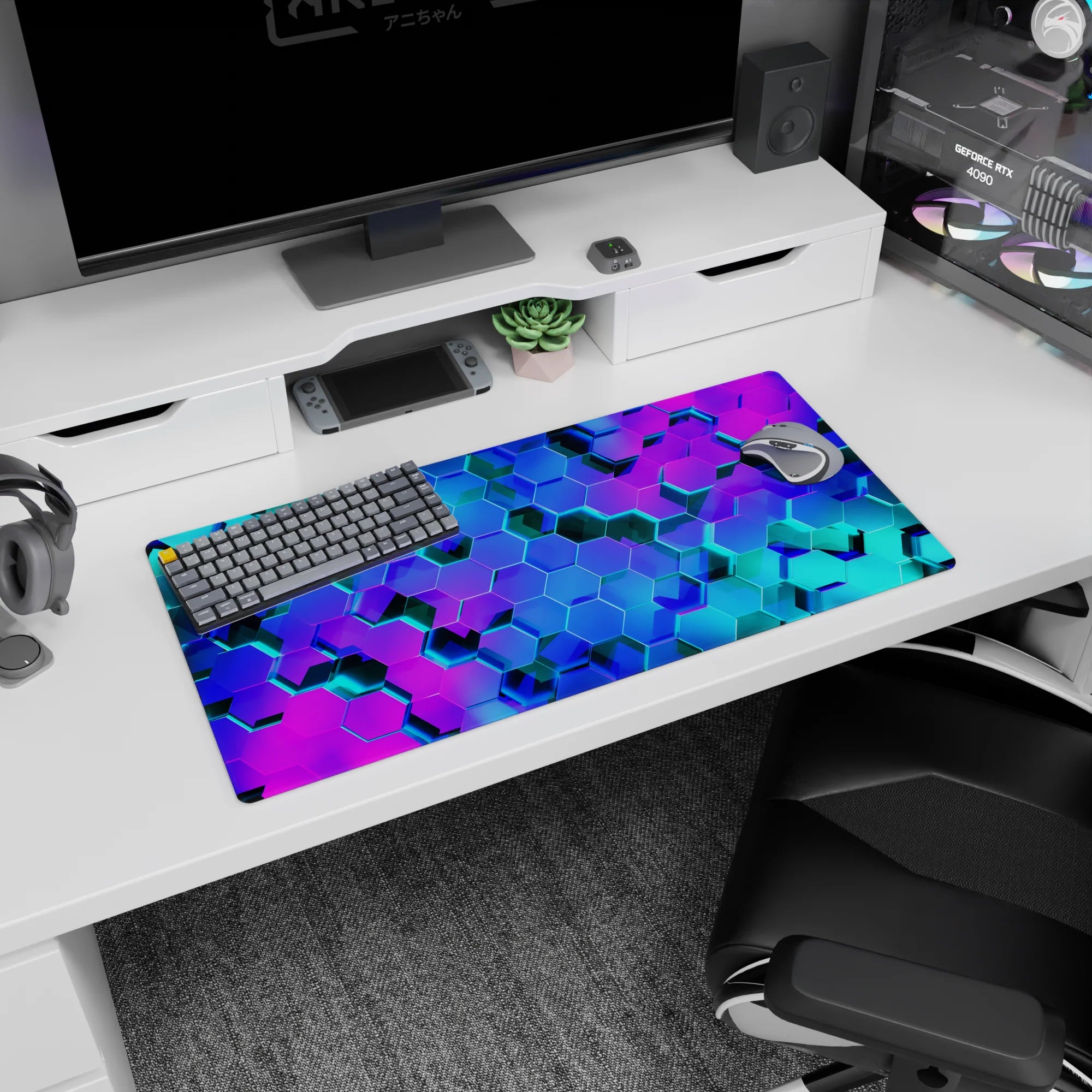 Geometry Abstract Deskmat | Mousepad | Deskpad - Neon Hive - AniChan