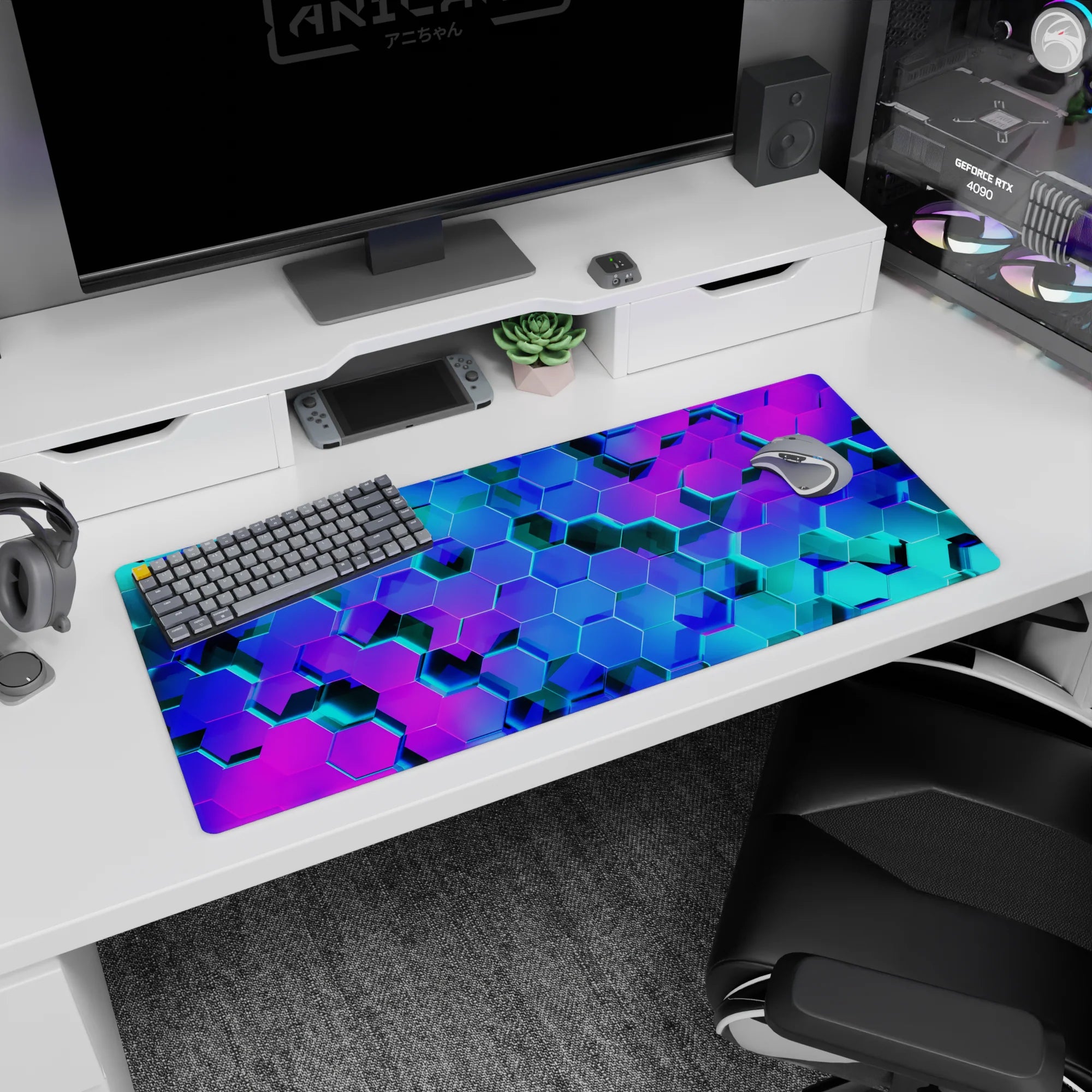 Geometry Abstract Deskmat | Mousepad | Deskpad - Neon Hive - AniChan