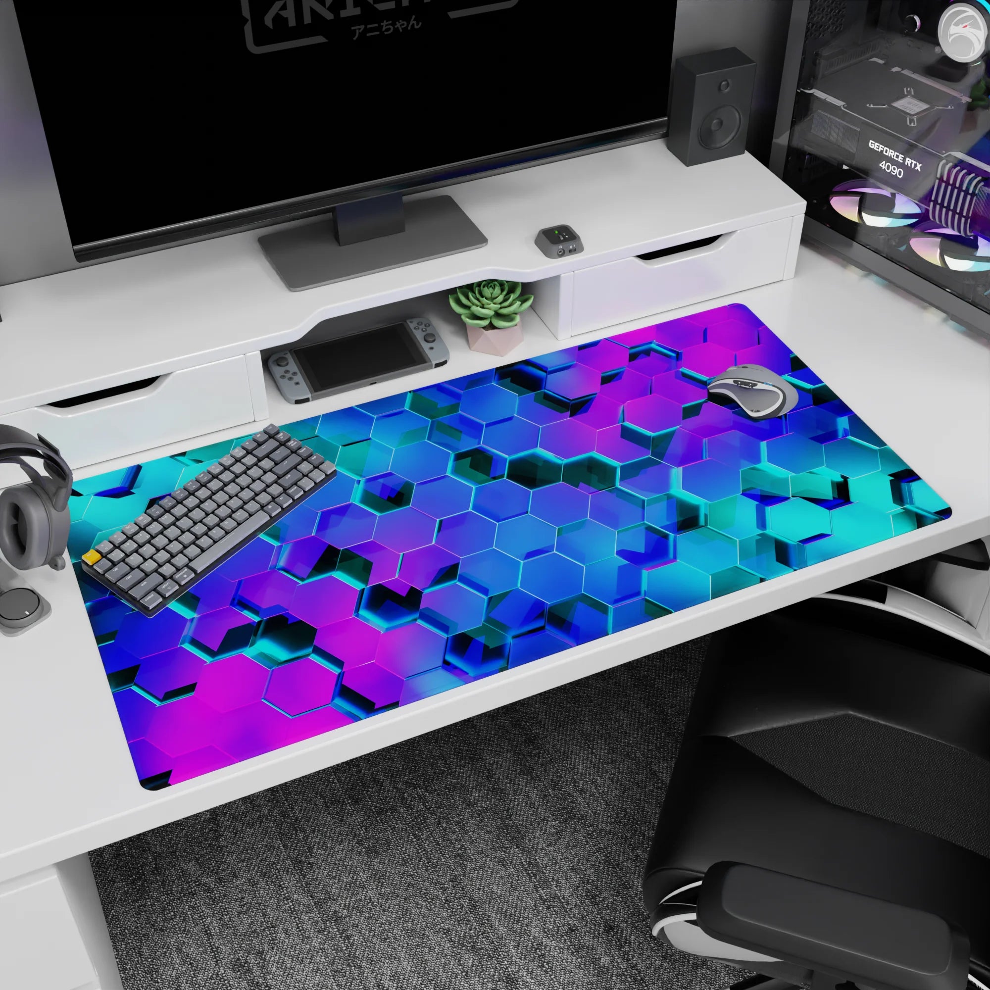 Geometry Abstract Deskmat | Mousepad | Deskpad - Neon Hive - AniChan