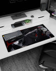 32x16 inches anime mouse pad showing crouched silver-haired swordsman, katana drawn wide, lurking hooded foe.
