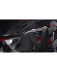40x20 inches anime desk pad with silver-haired katana fighter, hooded figure backdrop, bold crimson accents.