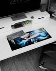 28x12 inches anime mouse pad showing a white-haired warrior in sleeveless cloak, arm raised to strike.