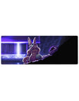 Anime mouse pad 32x12 inches with bunny-eared heroine, fluffy collar, and looming armored figure.