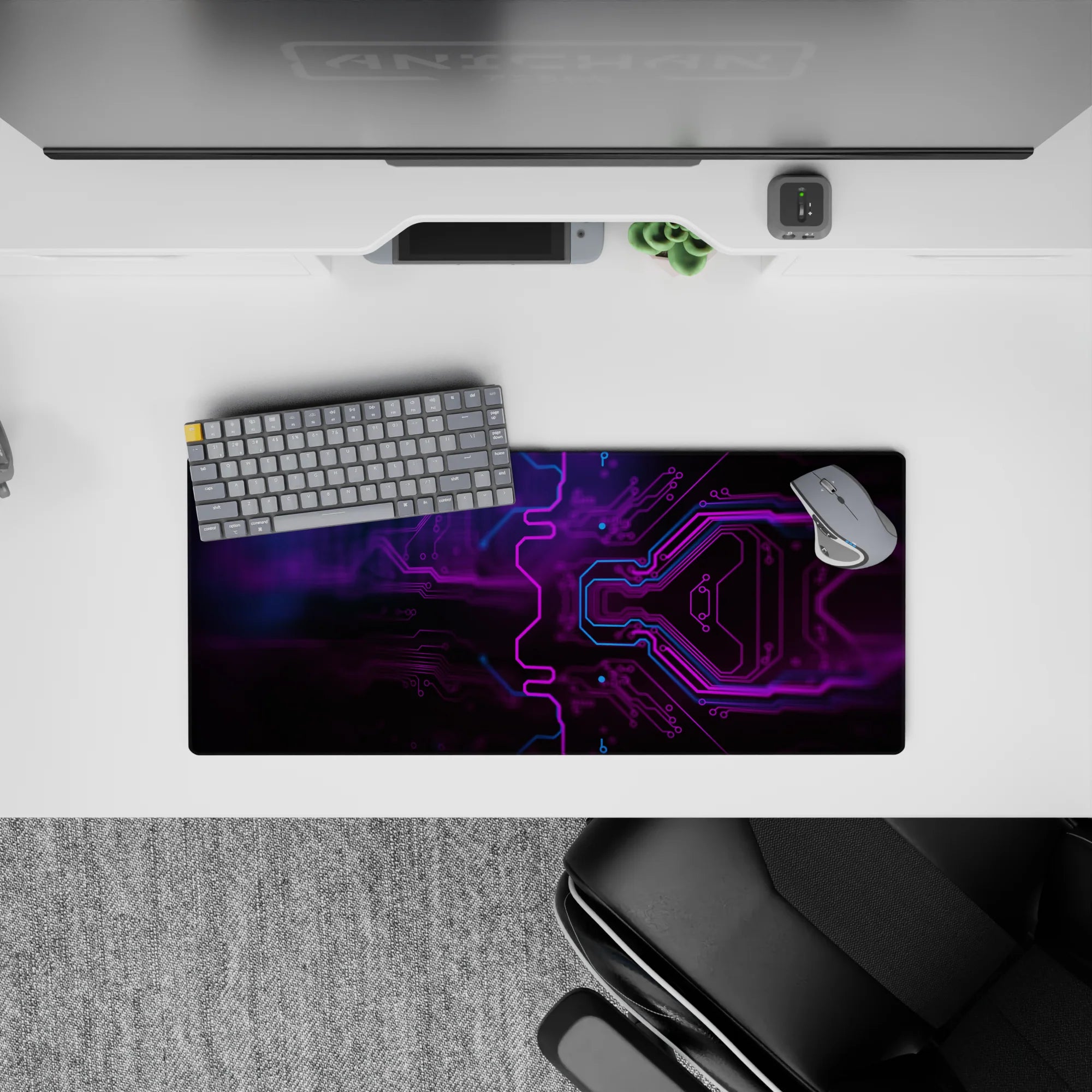 Abstract Deskmat | Mousepad | Deskpad - Neon Circuit Flow - AniChan