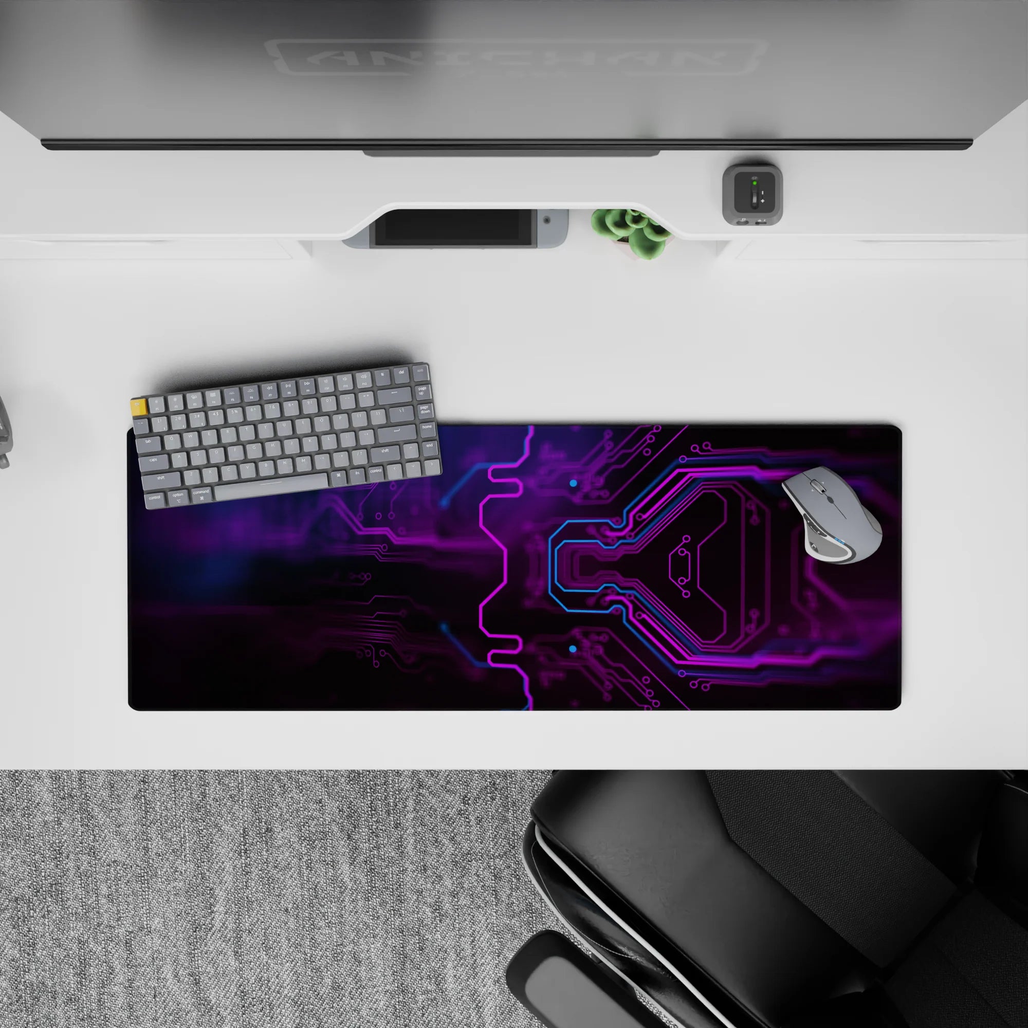 Abstract Deskmat | Mousepad | Deskpad - Neon Circuit Flow - AniChan