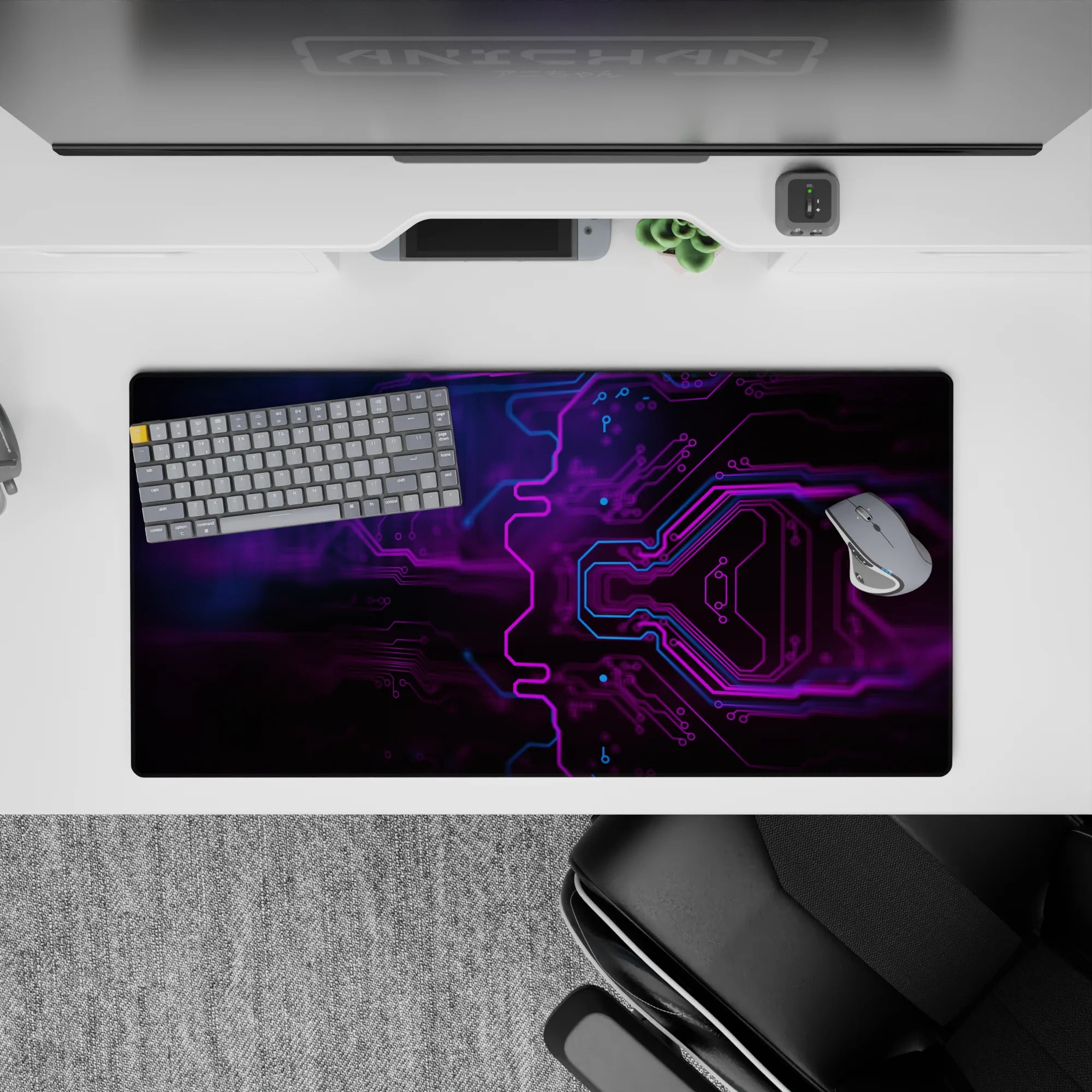 Abstract Deskmat | Mousepad | Deskpad - Neon Circuit Flow - AniChan