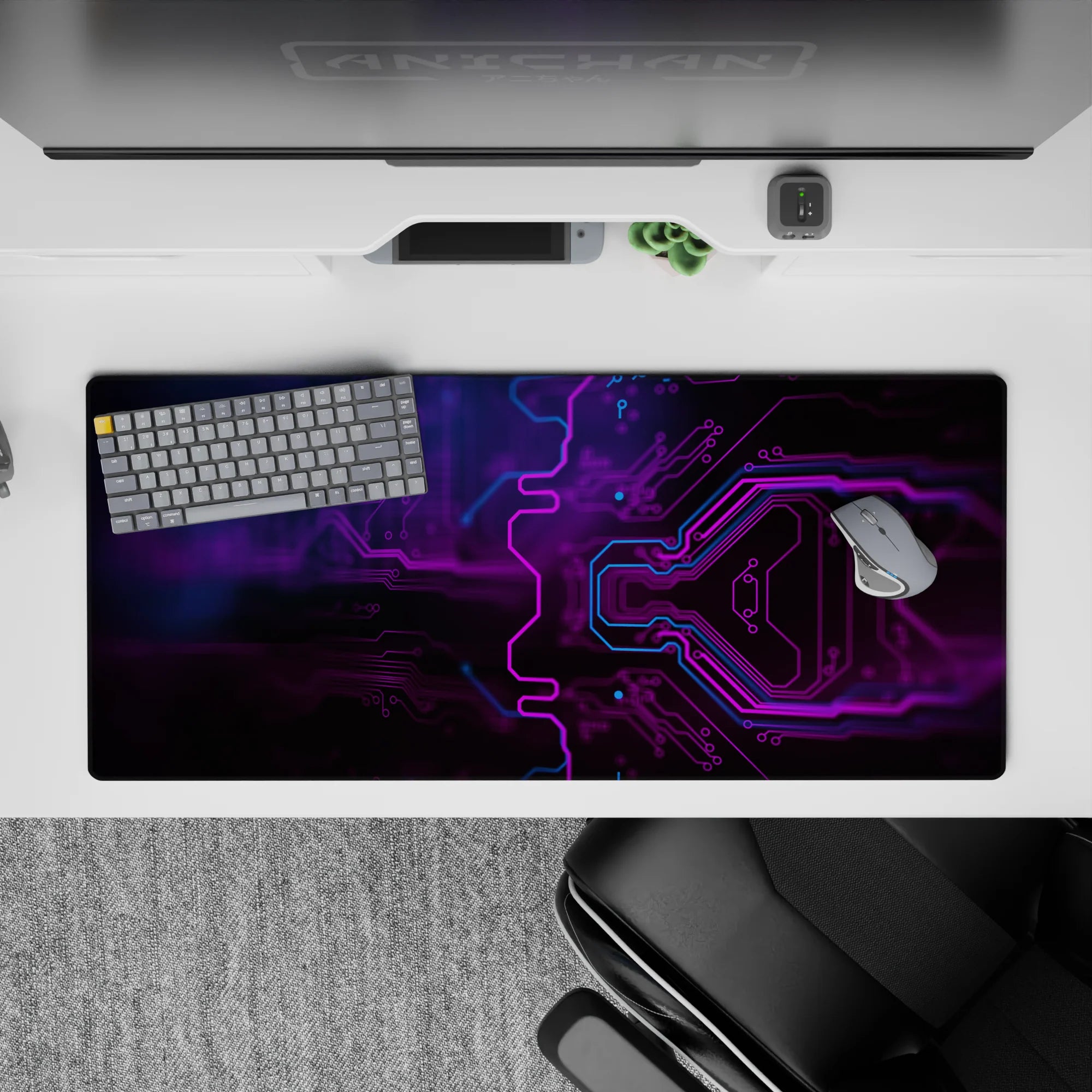 Abstract Deskmat | Mousepad | Deskpad - Neon Circuit Flow - AniChan