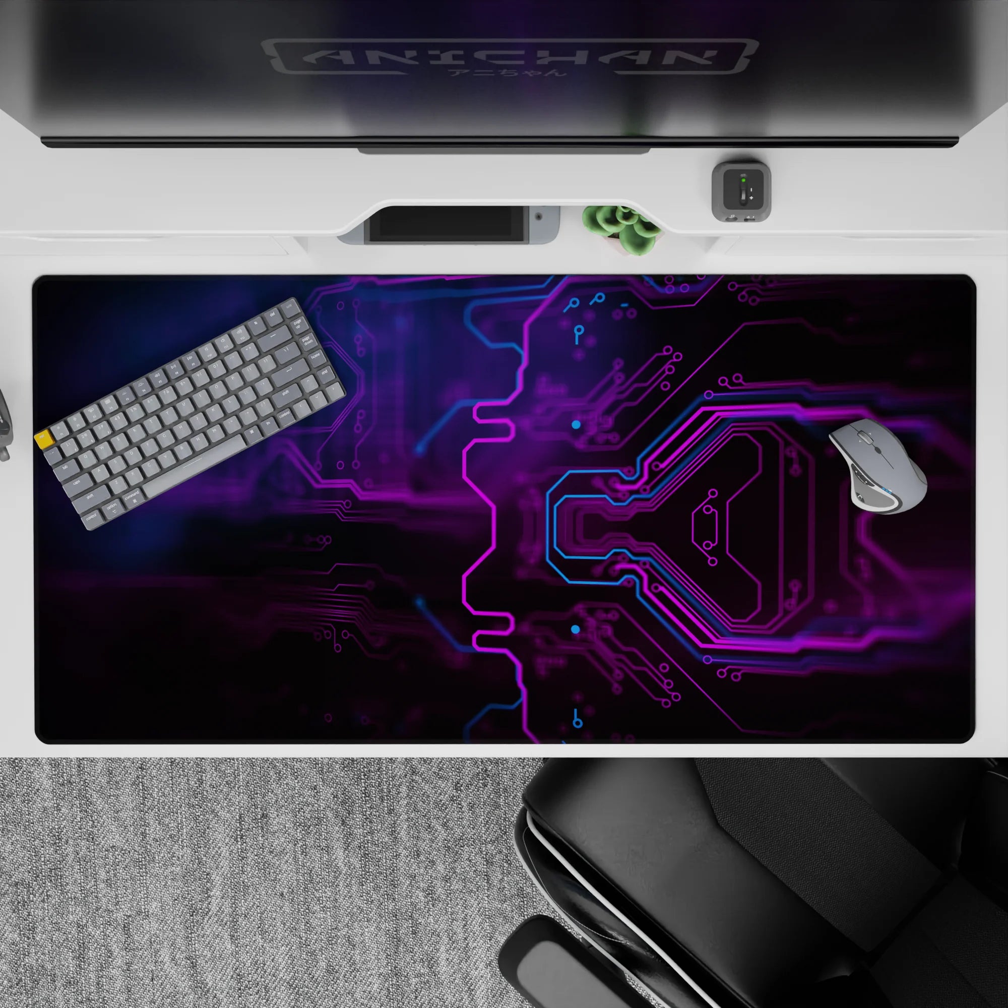 Abstract Deskmat | Mousepad | Deskpad - Neon Circuit Flow - AniChan