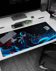 Anime mouse pad 40x20 inches featuring Joker and Arsène from Persona 5, with striking blues and fiery red accents.