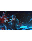 Anime mouse pad 40x20 inches featuring Joker from Persona 5 with Arsène, deep blues and fiery red accents.